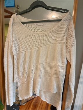 Prana Light Cream Open-Weave Scoop-Neck Sweater
